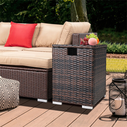 Resenkos Rattan Side Table with Storage Brown 1-Tier