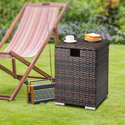 Resenkos Rattan Side Table with Storage Brown 1-Tier 1