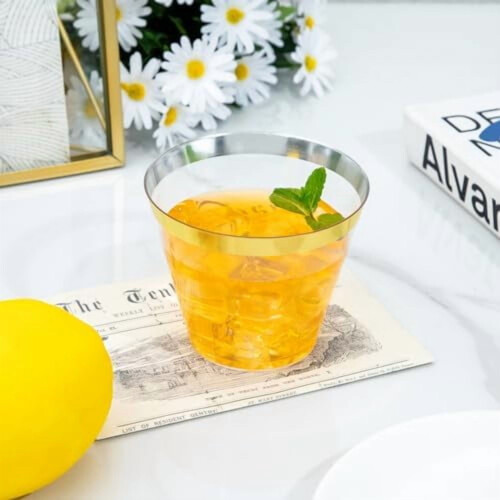 60 τεμάχια 9oz διάφανα πλαστικά ποτήρια με χρυσό περίγραμμα, βαριά ποτήρια κρασιού 2