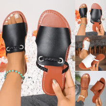 Sandali da donna Itsun, sandali piatti da donna eleganti estivi con punta aperta, in pelle, neri, taglia US 8