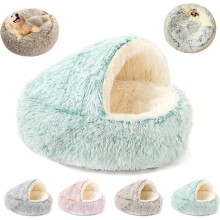 Olvys Cozy Cocoon Hundebett – Beruhigendes Plüsch-Haustierbett mit Kapuze für Hunde und Katzen, maschinenwaschbar, rutschfeste, wasserdichte