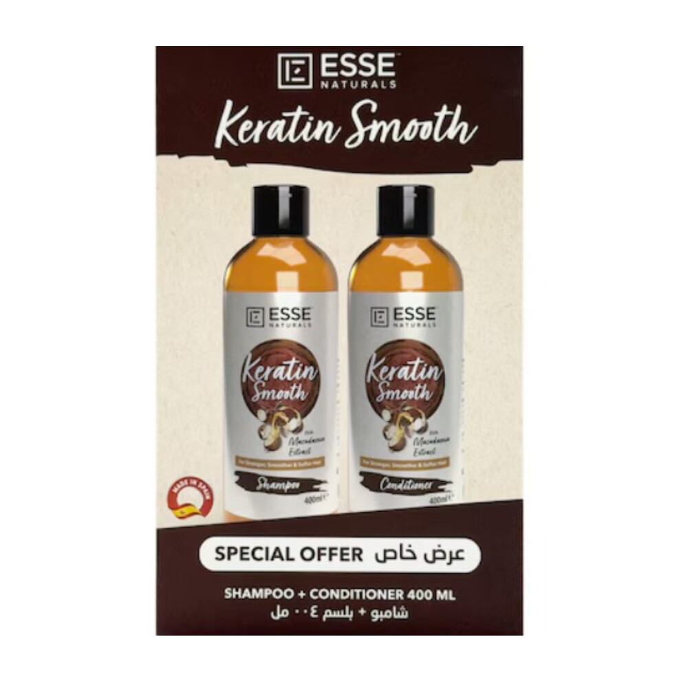 Esse Naturals Keratin Smooth Shampoo 400ml + Conditioner 400ml Promo |Improves Softness, Shine, & Smoothness
