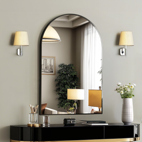 EDX Arched Wall Mirror 20 x 30 in Black Aluminium Frame