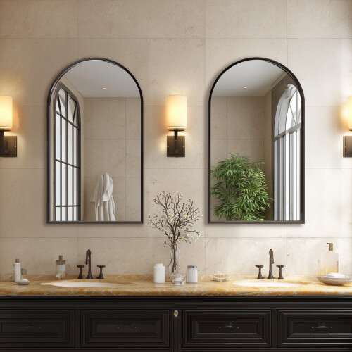 EDX Arched Wall Mirror 20 x 30 in Black Aluminum Frame 1