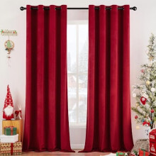 Red Velvet Grommet Blackout Curtains 52x84in Set of 2