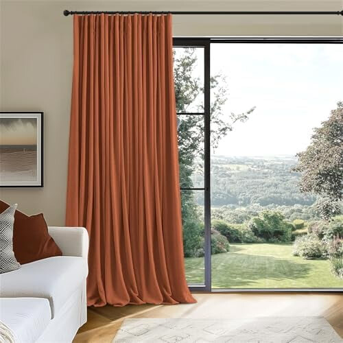 Thermal Sliding Door Curtains Linen Burnt Orange 1 Panel 1