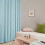 Light Blue Blackout Curtains with Silver Foil Wave Print, 4