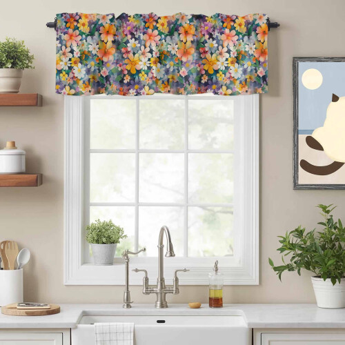 Cortina de linho com estampa de flores silvestres da fazenda, 42x18 polegadas 1