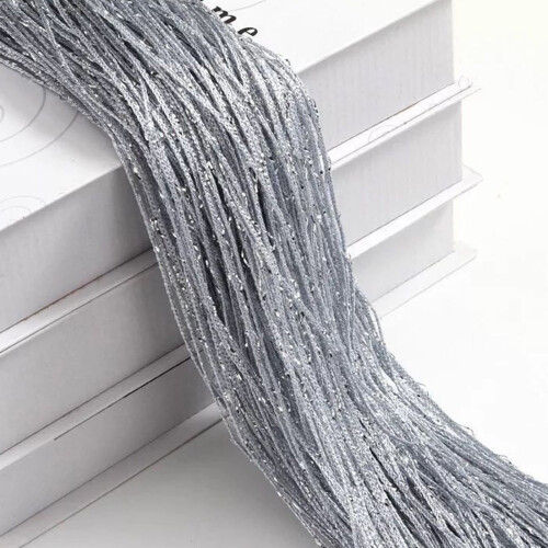 Flat Silver Thread Beaded Curtain with Tassels Polyester 1 2