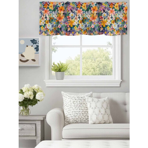 Cortina de linho com estampa de flores silvestres da fazenda, 42x18 polegadas 2