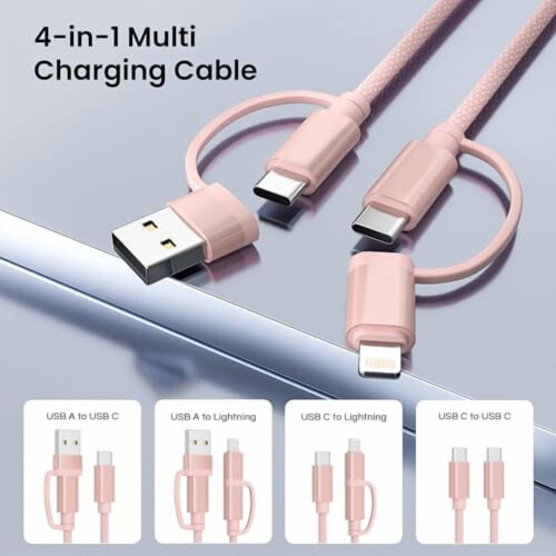 Καλώδιο USB-C σε USB-C 4 σε 1 (1 πόδι, 60 W), με μετατροπέα USB-A και υποστήριξη iOS/USB-C. Συμβατό 2