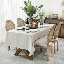 142 x 183 cm duker i lin i bondegårdsstil, krøllebestandige, vaskbare spisestueduker for små rektangulære bord - beige