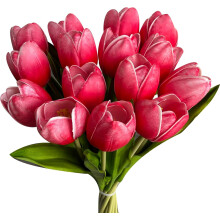 Tulipas Artificiais – 10 unidades de flores artificiais grandes rosa-choque com toque realista para decoração de casa, cozinha, casamento,
