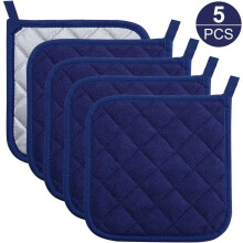 Lot de 5 maniques ZOUYUE en coton éponge bleu foncé, résistantes à la chaleur, pour la cuisine et la pâtisserie. Idéales pour un usage