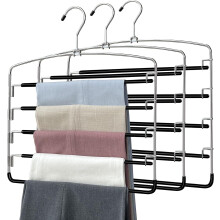 Ensemble de 3 cintres à 5 niveaux pour pantalons, jeans et leggings, avec bras pivotants pour un gain de place – Compatible avec les barres