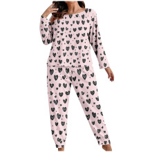 Plusstorleks pyjamasset för kvinnor, 2-delat mjukt sovplagg, långärmat toppbyxor, pyjamasset, loungewear, XL-5XL