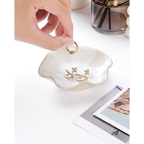 2 τεμάχια Δαχτυλίδι σε σχήμα φύλλου λωτού, Κεραμικός δίσκος για κοσμήματα, 2