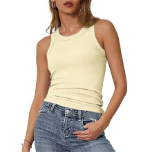 Regatas femininas de gola redonda, respiráveis, modelagem justa, sem mangas, blusas modernas para sair.