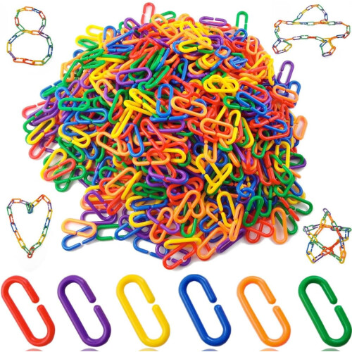 620 τεμάχια πλαστικοί κρίκοι αλυσίδας Rainbow C-Clips για κούνια πουλιών, παιχνίδι