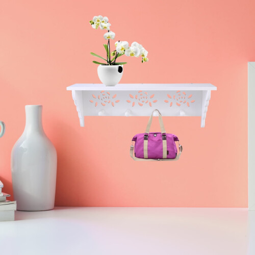 Witte PVC wandplank met haken 45x11x9cm 1