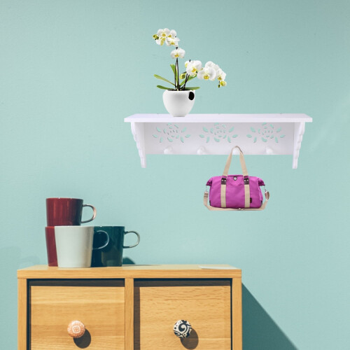 Witte PVC wandplank met haken 45x11x9cm 2
