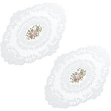 Set van 2 witte kanten placemats met bloemenborduurwerk