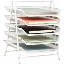 Organizador de Papel com 5 Níveis, Suporte Vertical para Arquivos de Mesa, Escritório, Malha Metálica, Branco
