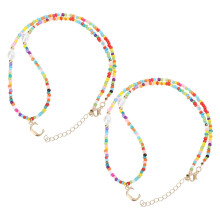 Colar gargantilha com 2 peças de contas coloridas para mulheres.