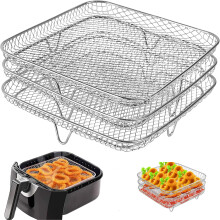 Non-Stick Air Fryer Rack, 8" Square 3-Tier Dehydrator Racks, 304 Stainless Steel Grill Rack for 5.8 QT Air Fryer & Oven (Silver)