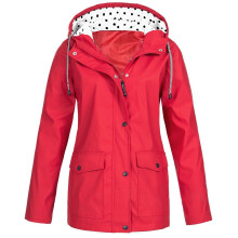 UTTOASFAY Dames Plus Size Jas Effen Regenjas Outdoor Plus Size Regenjas met Capuchon Winddicht Rood