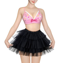 Littleforbig Damen Mesh-Tüll Petticoat Tutu Ballett Bubble Kurzer Ballerina Rock Schwarz 4XL