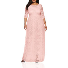 Vestido largo de fiesta de noche con encaje floral para mujer, manga 2/3, color rosa, talla 6XL.