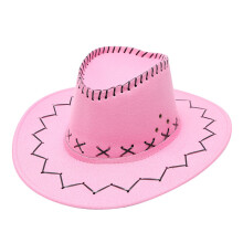 Gorro vaquero unisex de manga corta de poliéster para verano, color rosa liso, estilo casual, con costuras, estilo western, ala ancha, ideal para