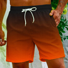 Mens Casual Elastic Waist Pull On Shorts Cotton Drawstring Relaxed Fit Summer Dress Gradient Printing Shorts with Pockets