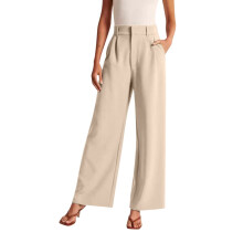 Damesbroek met wijde pijpen voor werk, zakelijke casual gelegenheden, hoge taille, zwierige broek, kantoorbroek voor dames, bronskleurig_009XL