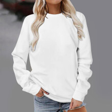 Kapuzenpullover für Damen, Rundhals-Pullover, langärmelig, beige, einfarbig, locker geschnitten