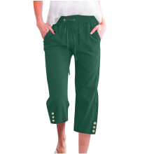 Spodnie capri VERUGU dla kobiet, modne, swobodne, elastyczne, luźne, proste, szerokie nogawki, z kieszeniami, w kolorze zielonym, 3XL