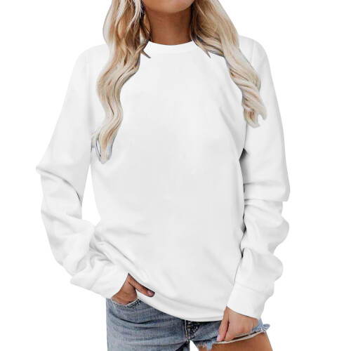 Kapuzenpullover für Damen, Rundhals-Pullover, langärmelig, beige, einfarbig, locker geschnitten 1