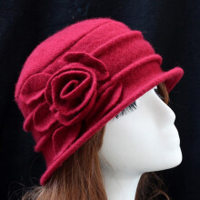 Dame Elegant Uld Blomsterhat Vinter Vintage Cloche Spandkasket Baseballkasketter Rød
