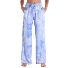 Sommerliche Schlafhose aus Baumwolle mit farbenfrohem Print für Damen, mit Taschen – Lässiger langer Schlafanzug mit Kordelzug im Bund, Größen