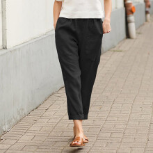 Pantaloni albi de in pentru femei, pantaloni strâmți cu buzunar, casual, mărime plus, pantaloni plus size, negri XXXXL