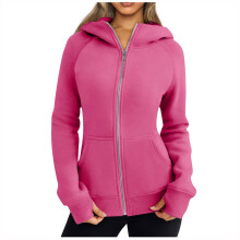 Elabch Damen-Fleece-Kapuzenjacke mit Reißverschluss, lässiges Langarm-Sweatshirt, warm, schmal geschnitten, einfarbig, mit Daumenlöchern und