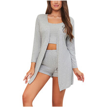 Dame 3-delt blødt strikket lounge-pyjamassæt Cardigan Loungewear Morgenkåbe Tanktop og shorts Pyjamassæt Nattøj Lounge Hjemmetøj S-2XL