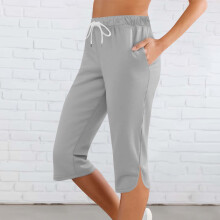 Pantalon Capri d'été pour femme – Léger, taille élastique, ourlet fendu, legging de yoga extensible – Idéal pour la salle de sport et