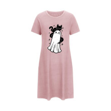 Damska koszula nocna na Halloween w dużym rozmiarze, z uroczym nadrukiem ducha, z krótkim rękawem, wygodna bielizna nocna, 3XL-5XL, różowa