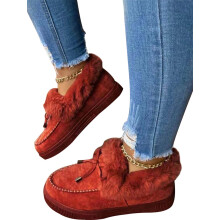 Bottes d'hiver pour femmes, mocassins à nœud papillon, pantoufles chaudes doublées de fourrure pour l'extérieur