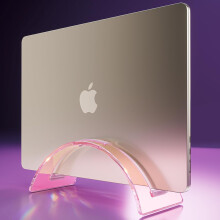 Vertikaler Laptopständer aus Acryl, rosa, für MacBook, Surface und Dell