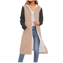 Dameshoodie met kleurblokken, rits, trekkoord en zakken – Casual sweatshirt met lange mouwen, geschikt voor dagelijks gebruik