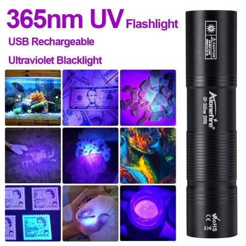 Mini365nm UV Flashlight USB Rechargeable Fluorescent Agent Detection Lamp 1