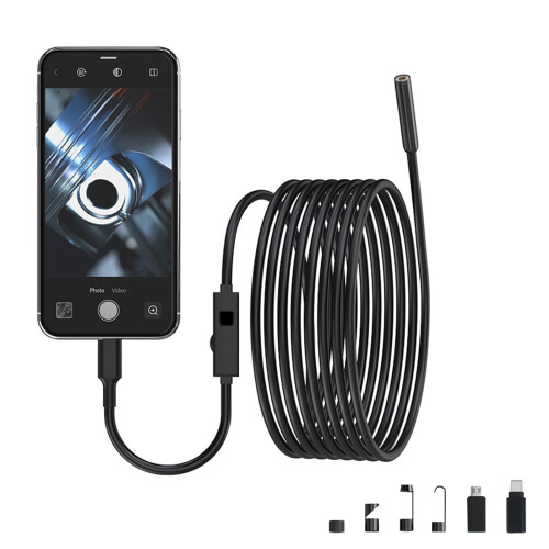 IP67 Waterproof Borescope with Snake Camera, 8 LED, 16.4ft Cable, iOS & Android Compatible